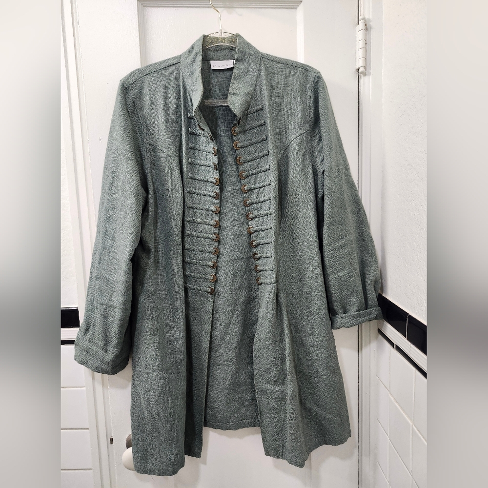 Soft Surroundings Sage Green Linen Artsy Coat